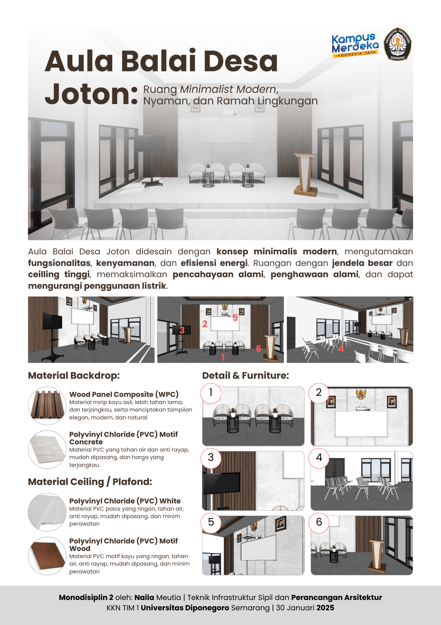 Wujudkan Ruang yang Estetis dan Fungsional, Mahasiswa KKN UNDIP Hadirkan Desain Interior Modern Minimalis untuk Aula Balai Desa Joton
