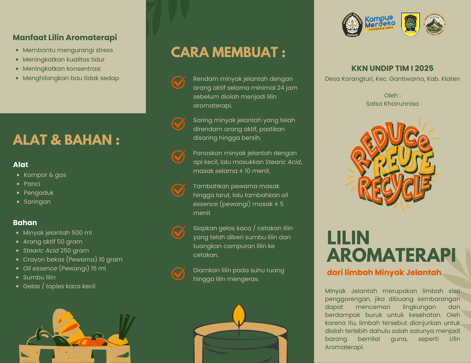 Optimalkan Limbah Rumah Tangga, Mahasiswa KKN UNDIP Kenalkan Pengolahan Minyak Jelantah Menjadi Lilin Aromaterapi